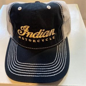 Indian Motorcycle Quality Trucker Hat Adjustable Closure Black And Cream